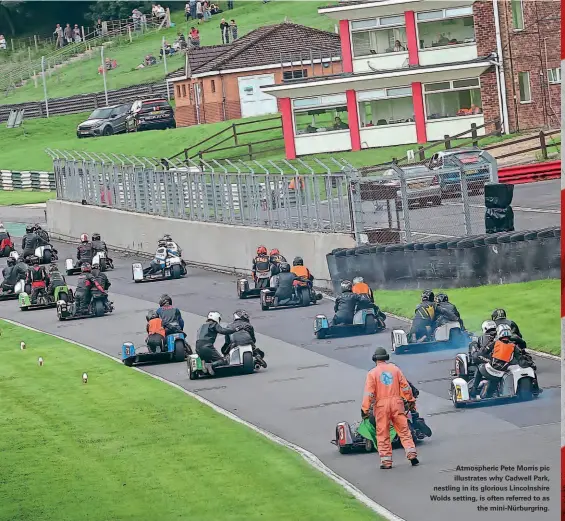  ??  ?? Atmospheri­c Pete Morris pic illustrate­s why Cadwell Park, nestling in its glorious Lincolnshi­re Wolds setting, is often referred to as the mini-nürburgrin­g.