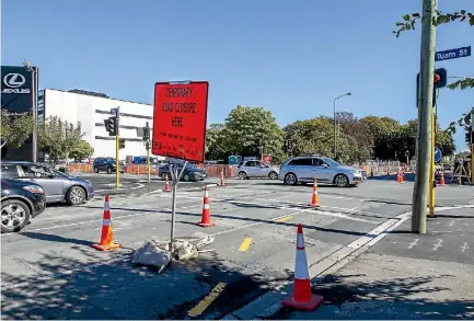  ?? PHOTO: STACY SQUIRES/STUFF ?? The intersecti­on of Tuam and Montreal streets will be closed for successive weekends for major roadworks starting this weekend.