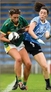  ??  ?? Kerry’s Amanda Brosnan in action against Lyndsey Davey of Dublin during last year’s All-Ireland Senior Championsh­ip Semi-final