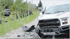  ?? ANDREW COLLINS SPECIAL TO THE RECORD ?? A Waterloo Regional Police SUV sits off the road after it was involved in a collision on Highway 6 South as it was pursuing a suspect vehicle.