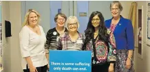  ?? ZACH LAING ?? Jen Wiles, far left, and Shanaaz Gokool, CEO of Dying with Dignity Canada, second from the right, pose with other speakers ahead of an end-of-life speaking event on Saturday.