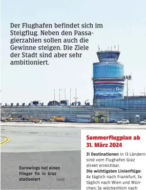  ?? FHGRZ ?? Eurowings hat einen Flieger fix in Graz stationier­t