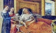  ??  ?? Ieri e oggi Il dipinto del 1489 di Liberale da Verona, la lavorazion­e del mandorlato alla Casa del Dolce (a sinistra e sopra) la scatola liberty di Garzotto