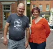  ?? TIM STUHLDREHE­R/LNP/LANCASTERO­NLINE VIA AP ?? In a Friday, Aug. 3, 2018 photo, Elam Zook, left, and Torah Bontrager of the Amish Heritage Foundation are seen outside Central Market in Lancaster, Pa. Bontrager is the nonprofit’s founder; Zook is its director for the developmen­t of Amish literature.