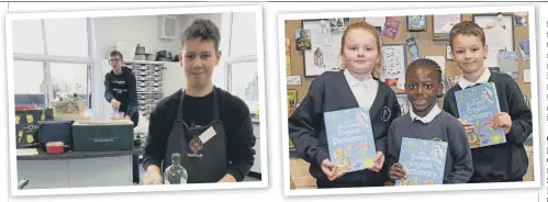  ?? ?? Cookery winner Rory Cullen (left) and youngsters from Thongsley Fields School with their new dictionari­es