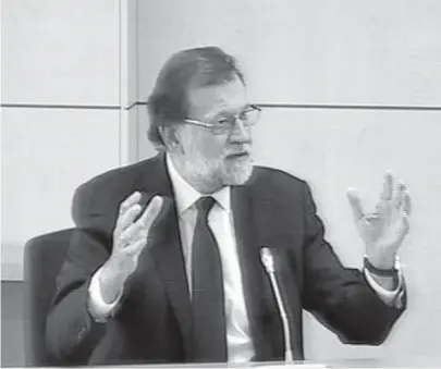  ?? Foto: Efe ?? Captura de vídeo de Rajoy durante su testimonio como testigo en la Audiencia Nacional.