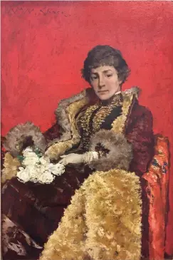  ??  ?? William Merritt Chase (1849-1916), Portrait of Mrs. H. (Howell), ca. 1886. Oil on mahogany panel, 16 x 10 in. The Museumof Fine Arts, Houston, gift of the beneficiar­ies of the estate of Doris Fondren Lummis.