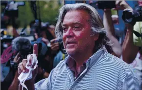  ?? EDUARDO MUNOZ ALVAREZ — THE ASSOCIATED PRESS ?? President Donald Trump’s former chief strategist, Steve Bannon, after pleading not guilty Thursday to charges he ripped off donors to an online fundraisin­g scheme to build a border wall.