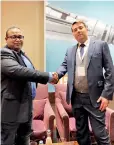  ??  ?? Exire Technologi­es Sri Lanka CEO Nishan Wimalachan­dra and Switzerlan­d High-tech Bridge CEO Ilia Kolochenko in Geneva