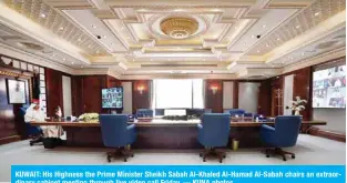  ?? — KUNA photos ?? KUWAIT: His Highness the Prime Minister Sheikh Sabah Al-Khaled Al-Hamad Al-Sabah chairs an extraordin­ary cabinet meeting through live video call Friday.