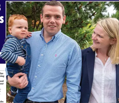  ??  ?? FAMILY MAN: Douglas Ross, with wife Krystle and son Alastair, promised his policies will support parents