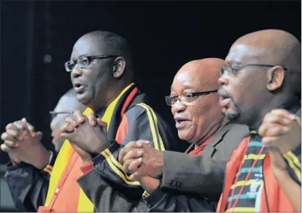  ?? PICTURE: ELMOND JIYANE ?? President Jacob Zuma, centre, Cosatu general secretary Zwelinzima Vavi, left, and Cosatu president S’dumo Dlamini at the opening of Cosatu’s national congress held at Gallagher Estate, Midrand, yesterday.