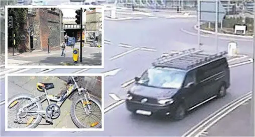  ??  ?? MYSTERY: Officers are investigat­ing a report of a boy being taken into a black van and inset, a bike police believe is relevant to the inquiry