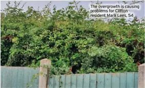  ?? ?? The overgrowth is causing problems for Clifton resident Mark Lees, 54