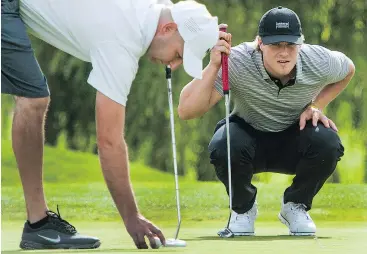  ?? JASON PAYNE/PNG ?? Brock Boeser didn’t appear anxious about his contract during a Vancouver Canucks charity golf tournament in Surrey on Wednesday.