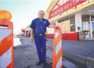  ?? JOURNAL FILE ?? Frontier Restaurant owner Larry Rainosek has been dealing with Albuquerqu­e Rapid Transit constructi­on outside his business since October, when crews started removing medians along Central Avenue to accommodat­e a network of bus-only lanes and bus...