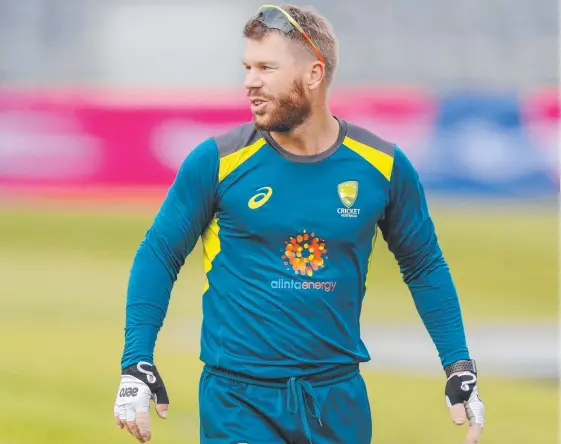  ?? Picture: LUKE WALKER/GETTY IMAGES ?? David Warner impressed during a nets session at the Bristol County Ground ahead of Australia’s World Cup opener tonight.