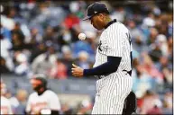  ?? Elsa / Getty Images ?? The Yankees have left Aroldis Chapman off of their roster for their ALDS series against the Gaurdians after the reliever missed a workout.