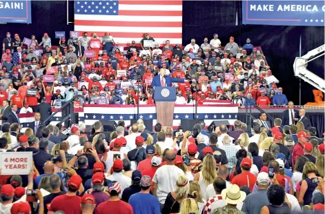  ?? — AFP photo ?? Trump speaks during a campaign event at Xtreme Manufactur­ing in Henderson, Nevada.