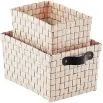  ?? THE CONTAINER STORE ?? The Container Store’s lattice storage bins, left, and taupe rowan storage bins can be used to tuck away clothes and accessorie­s on top of shelves or bookcases.