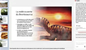  ?? (DR) ?? Des images d’une autre espèce de dinosaures se sont retrouvées dans une présentati­on sur les brontosaur­es créée par Copilot.