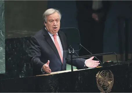  ?? Reuters ?? United Nations Secretary-General Antonio Guterres gave a stark opening address at the UN General Assembly in New York yesterday, saying the rise of polarisati­on and populism was leading to ebbing co-operation and ‘outrage’ at wars still raging