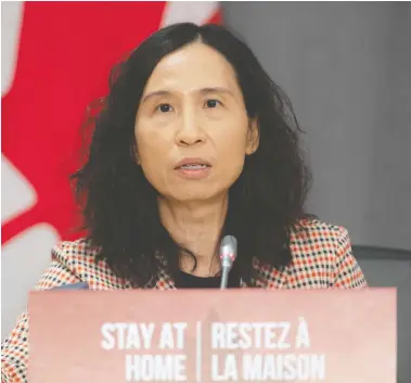  ?? ADRIAN WYLD / THE CANADIAN PRESS ?? Theresa Tam, Canada’s Chief Public Health Officer, gives us basic numbers every day, but she doesn’t give us any sense of the assumption­s under which the government is working — or any sense of an endgame, Chris Selley writes.