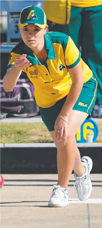  ??  ?? Broadbeach's Bolivia Millerick, who made her Jackaroos debut at the weekend, will join the women’s Fours team in chasing gold at the Multi-Nations tournament. Picture: BOWLS AUSTRALIA