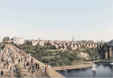  ??  ?? Artist impression of high-level pedestrian and cycle bridge over River Wear.