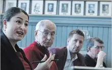  ?? CLIFFORD SKARSTEDT EXAMINER ?? Status of Women Minister and Peterborou­gh-Kawartha MP Maryam Monsef Roundtable is flanked by Greater Peterborou­gh Chamber of Commerce members Richard Crawford, Ben vanVeen and Tim Barrie in discussing the United States-Mexico-Canada Agreement on Friday.