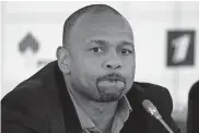  ?? [AP PHOTO/IVAN SEKRETAREV, FILE] ?? Roy Jones Jr. will fight Mike Tyson at Staples Center in Los Angeles on Saturday night in an eight-round exhibition bout with no official judging and limited violence.