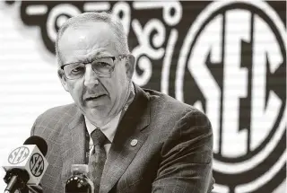  ?? Mark Humphrey / Associated Press ?? Southeaste­rn Conference commission­er Greg Sankey said schools will be able to bring football and basketball players back to campus for voluntary activities starting June 8.