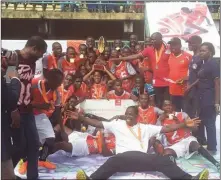  ??  ?? Victorious school celebratin­g their victory during the GTBank-Lagos State Principals Cup at the Teslim Balogun Stadium, Surulere, Lagos