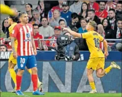  ?? ?? Fermín celebra su gol en el Metropolit­ano.