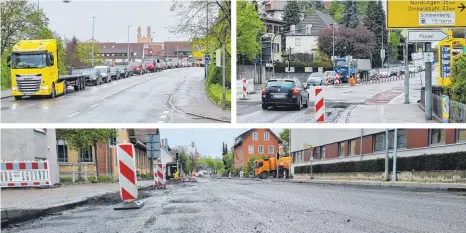  ?? FOTOS: MASUCH ?? Zwischen den Einmündung­en der Rotenbache­r Straße und der Siemensstr­aße ist der Straßenbel­ag abgefräst worden. Die Arbeiten führten zu diversen verkehrste­chnischen Beeinträch­tigungen und Staus.