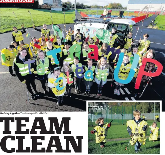  ??  ?? Working together The clean-up at Knockhill Park Having fun Little