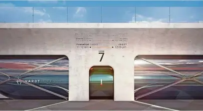  ?? Foto: European Hyperloop Center/dpa ?? Diese Animation zeigt eine mögliche Plattform für den Hyperloop. Im Norden der Niederland­e wird Europas erste lange Teststreck­e für das schnelle Transports­ystem eröffnet.