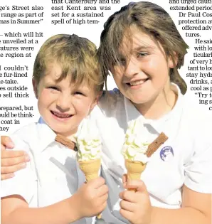  ?? Picture: Chris Davey FM3895287 ?? Aidan, five, and Isla Rose, 10 enjoy ice creams at Toddlers Cove, Canterbury