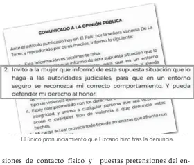  ?? ?? El único pronunciam­iento que Lizcano hizo tras la denuncia.