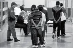  ?? ASSOCIATED PRESS ?? IN THIS JUNE 18, 2014, FILE PHOTO, BOYS WAIT IN LINE to make a phone call as they are joined by hundreds of mostly Central American immigrant children that are being processed and held at the U.S. Customs and Border Protection Nogales Placement Center...