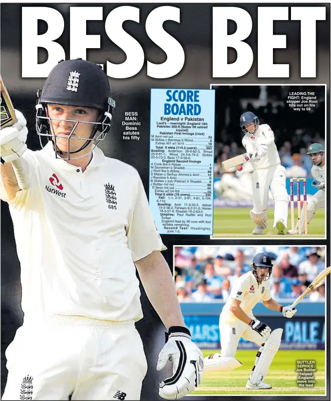  ??  ?? LEADING THE FIGHT: England skipper Joe Root hits out on his way to 68 BUTTLER SERVICE: Jos Buttler helped England move into the lead