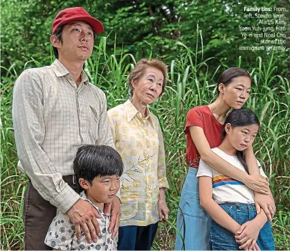  ??  ?? Family ties: From left, Steven Yeun, Alan S Kim, Youn Yuh-jung, Han Ye-ri and Noel Cho star as the immigrant Yi family