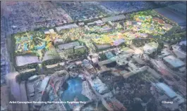  ?? COURTESY OF DISNEY ?? This conceptual artist’s rendering depicts the expansion of Disneyland and Disney California Adventure on the western side of the resort, where park attraction­s would be interspers­ed with the existing Disneyland and Paradise Pier hotels.