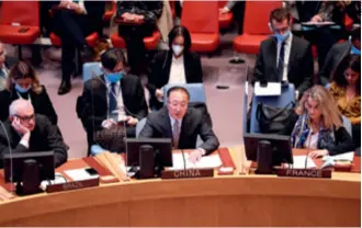  ?? ?? Zhang Jun, China’s Permanent Representa­tive to the UN, speaks during a UN Security Council briefing on Ukraine on April 5