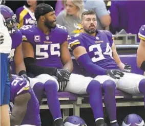  ??  ?? Vikings sit stunned as Josh Allen (top photo) and underdog Bills leave them thoroughly beaten Sunday.