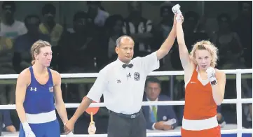  ??  ?? Anastasia Belyakova of Russia reacts after winning her bout against Mikaela Mayer of the US. — Reuters photo