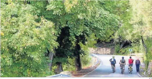  ?? M. G. ?? Tres cicloturis­tas disfrutan de una de las rutas que se pueden hacer en la comarca de la Alpujarra.