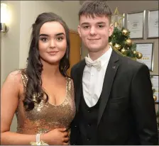  ??  ?? Cáit O’Mara, Tralee, and Adam Kavanagh, Camp, pictured at Gaelcholai­ste Chairrai Debs dinner dance at Ballyroe Heights Hotel on Saturday night. Photo: John Cleary.