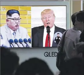  ?? AP / AHN YOUNG-JOON ?? Kim Jong-un y Donald Trump, en un informativ­o de Corea del Sur.