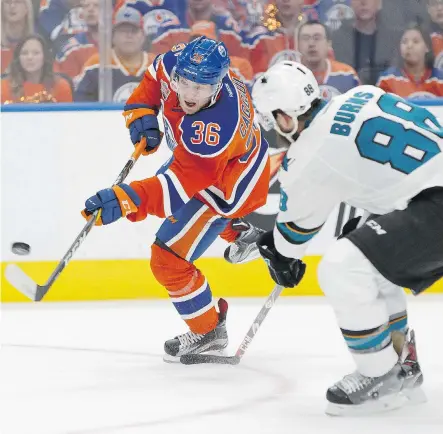  ?? IAN KUCERAK ?? Though he’s on the small side in stature, Oilers forward Drake Caggiula knows how to play with an edge and he’s showing it already in their playoff series against the San Jose Sharks.